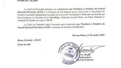 Investiture d'un comité consultatif pour le projet de la nouvelle Constitution, ce 30 octobre 2020 - Constitution