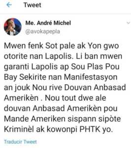 Mobilisation totalement pacifique; des militants rejettent cette approche d’André Michel. - André Michel, Jovenel Moïse, Kidnapping