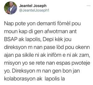 Haïti-Affrontement: Jeantel Joseph dément que la BSAP a été attaquée par la Police. - BSAP, Police