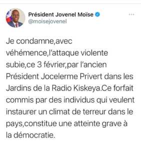 Le président Jovenel Moïse condamne l’attaque contre l’ancien président Jocelerme Privert. - Jocelerme Privert, Jovenel Moïse