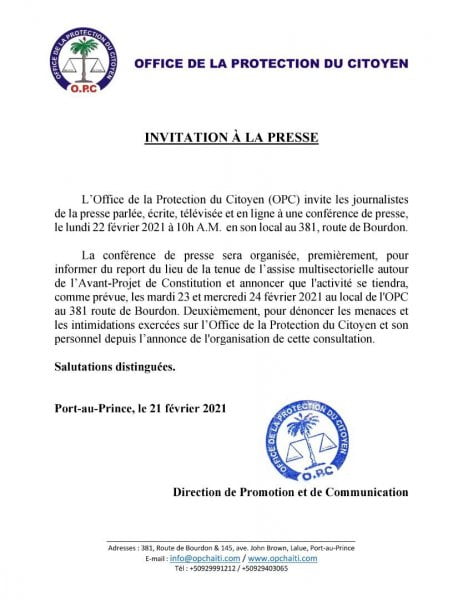 Menacé, l'OPC reporte le lieu de l'assise sur le projet de la nouvelle Constitution - Constitution, Opc