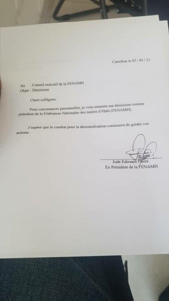 Référendum : Démission du président de la Fédération Nationale des maires d’Haïti, Jude Edouard Pierre - Jude Édouard Pierre, Référendum