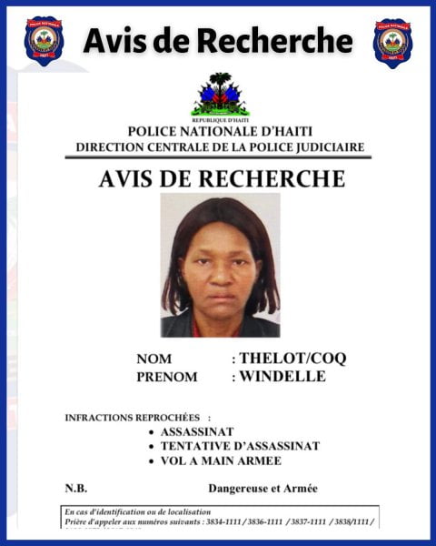 La Police Nationale d'Haïti lance un avis de recherche contre Me Windelle Coq-Thelot - Wendelle Coq Thélot