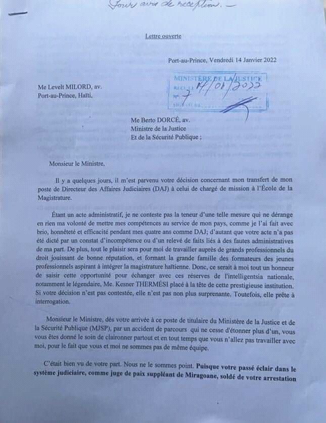 Haïti-Justice : Me Levelt Milord rappelle au ministre de la justice, Me Bertho Dorcé, son passé de prisonnier et de dealer drogue - Bertho Dorcé, Levelt Milord