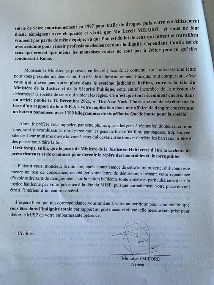 Haïti-Justice : Me Levelt Milord rappelle au ministre de la justice, Me Bertho Dorcé, son passé de prisonnier et de dealer drogue - Bertho Dorcé, Levelt Milord