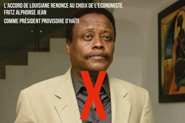 Haïti-Crise : le directoire de l'accord unitaire de Louisiane renonce au choix de Fritz Alphonse Jean - Accord unitaire de Louisiane, Fritz-Alphonse Jean