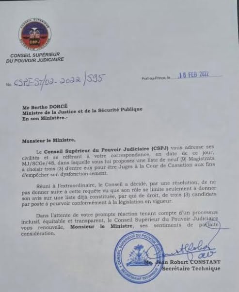 Le CSPJ recadre le Ministre de la Justice et de la Sécurité Publique Berto Dorcé - CSP