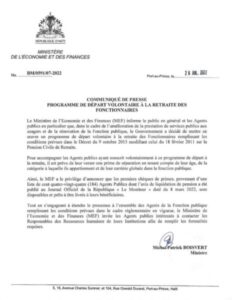 Flash: Nouveau programme de départ volontaire à la retraite des fonctionnaires publiques. - BNC, MEF