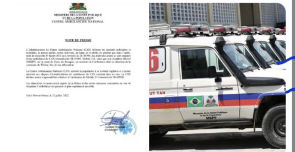 Une ambulance volée par les Bandits de 400 mawozo - 400 marozo, Haïti insécurité, mspp